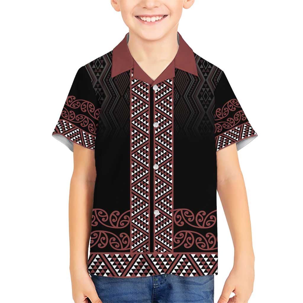 Maori Taniko Patterns Family Matching Short Sleeve Bodycon Dress and Hawaiian Shirt Brown Niho Taniwha Mix Paatiki Motifs LT7 Son's Shirt Brown - Polynesian Pride