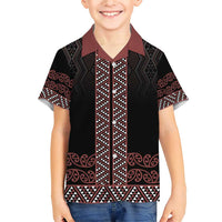 Maori Taniko Patterns Family Matching Short Sleeve Bodycon Dress and Hawaiian Shirt Brown Niho Taniwha Mix Paatiki Motifs LT7 Son's Shirt Brown - Polynesian Pride