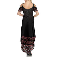 Maori Taniko Patterns Family Matching Summer Maxi Dress and Hawaiian Shirt Brown Niho Taniwha Mix Paatiki Motifs LT7 - Polynesian Pride