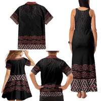 Maori Taniko Patterns Family Matching Tank Maxi Dress and Hawaiian Shirt Brown Niho Taniwha Mix Paatiki Motifs LT7 - Polynesian Pride