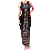 Maori Taniko Patterns Family Matching Tank Maxi Dress and Hawaiian Shirt Brown Niho Taniwha Mix Paatiki Motifs LT7 Mom's Dress Brown - Polynesian Pride