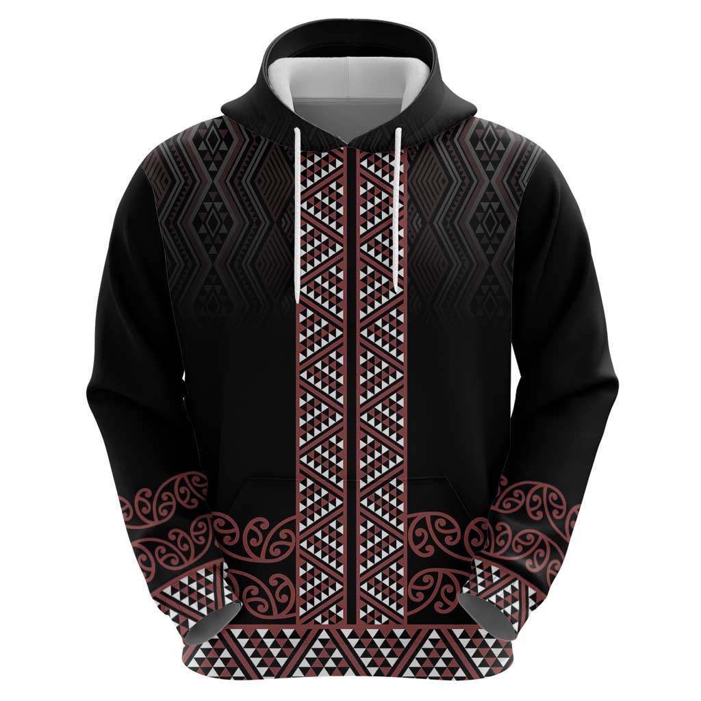 Maori Taniko Patterns Hoodie Brown Niho Taniwha Mix Paatiki Motifs