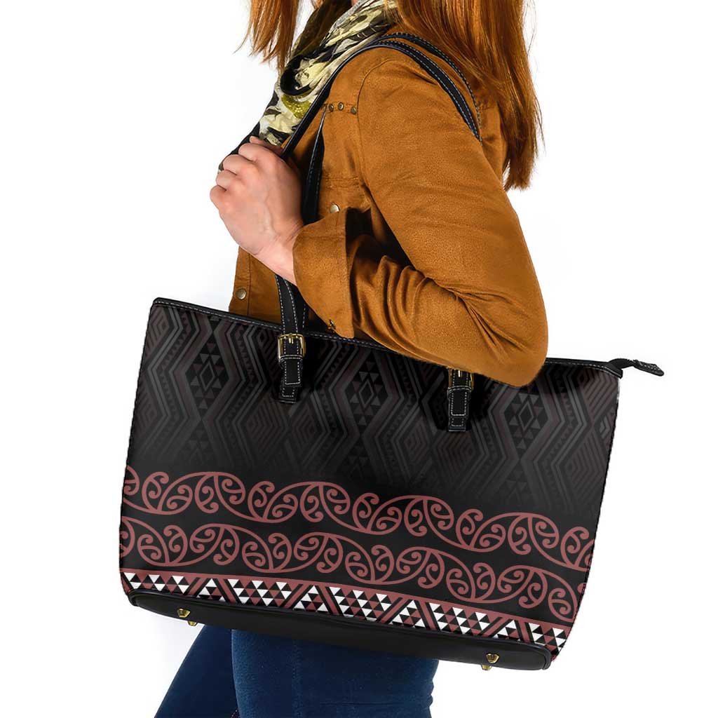 Maori Taniko Patterns Leather Tote Bag Brown Niho Taniwha Mix Paatiki Motifs LT7 Brown - Polynesian Pride