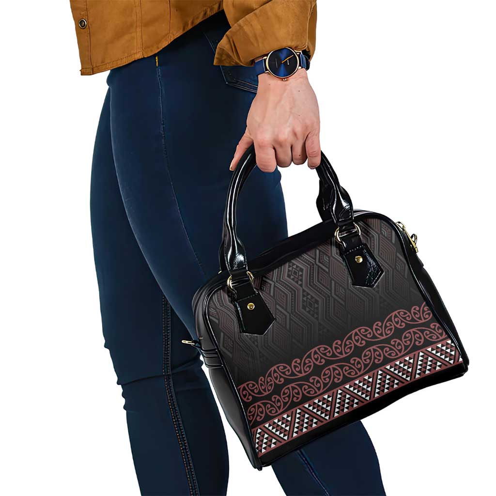 Maori Taniko Patterns Shoulder Handbag Brown Niho Taniwha Mix Paatiki Motifs