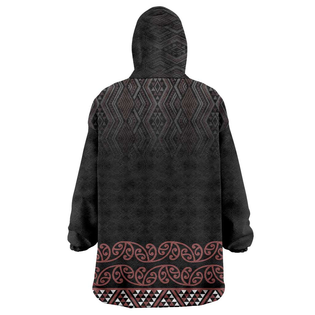 Maori Taniko Patterns Wearable Blanket Hoodie Brown Niho Taniwha Mix Paatiki Motifs LT7 - Polynesian Pride