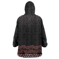 Maori Taniko Patterns Wearable Blanket Hoodie Brown Niho Taniwha Mix Paatiki Motifs LT7 - Polynesian Pride