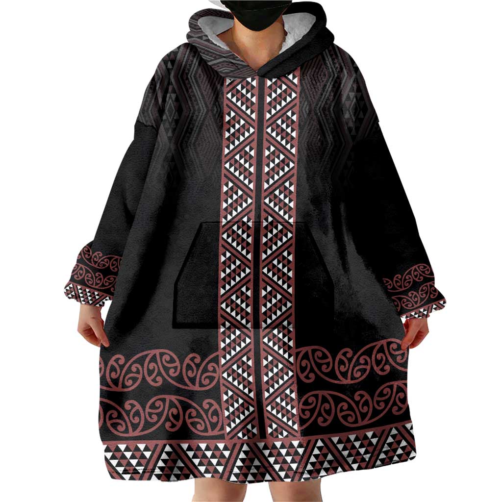 Maori Taniko Patterns Wearable Blanket Hoodie Brown Niho Taniwha Mix Paatiki Motifs LT7 - Polynesian Pride