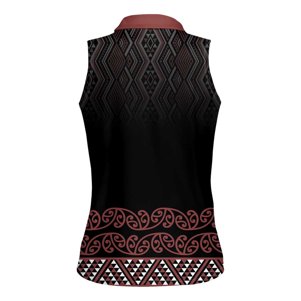 Maori Taniko Patterns Women Sleeveless Polo Shirt Brown Niho Taniwha Mix Paatiki Motifs LT7 - Polynesian Pride