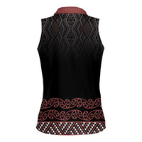 Maori Taniko Patterns Women Sleeveless Polo Shirt Brown Niho Taniwha Mix Paatiki Motifs LT7 - Polynesian Pride