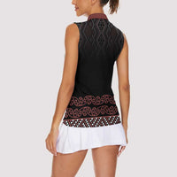 Maori Taniko Patterns Women Sleeveless Polo Shirt Brown Niho Taniwha Mix Paatiki Motifs LT7 - Polynesian Pride