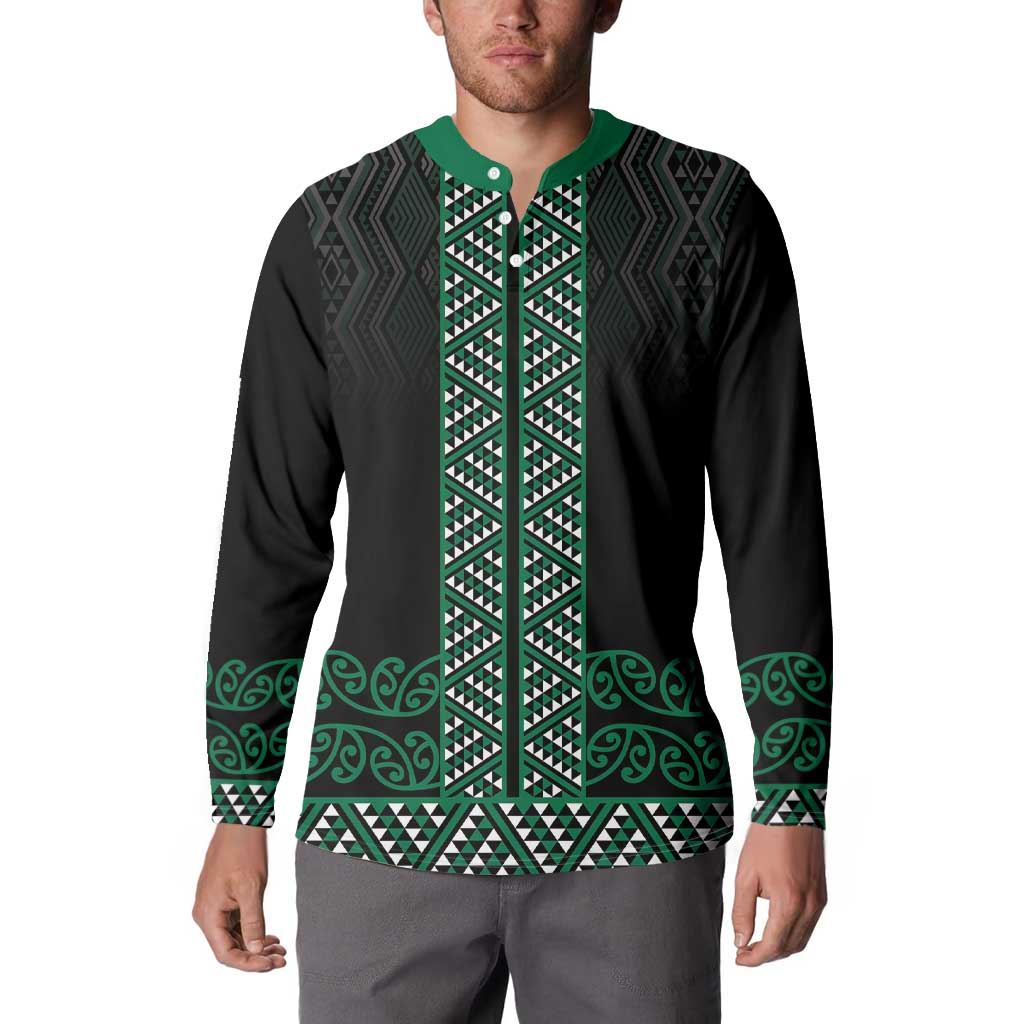 Maori Taniko Patterns Button Sweatshirt Pounamu Niho Taniwha Mix Paatiki Motifs