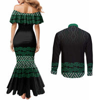 Maori Taniko Patterns Couples Matching Mermaid Dress and Long Sleeve Button Shirt Pounamu Niho Taniwha Mix Paatiki Motifs LT7 - Polynesian Pride