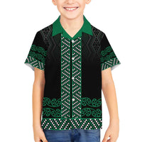 Maori Taniko Patterns Family Matching Long Sleeve Bodycon Dress and Hawaiian Shirt Pounamu Niho Taniwha Mix Paatiki Motifs LT7 Son's Shirt Green - Polynesian Pride