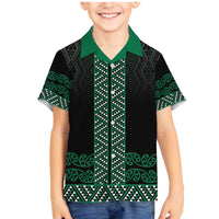 Maori Taniko Patterns Family Matching Mermaid Dress and Hawaiian Shirt Pounamu Niho Taniwha Mix Paatiki Motifs LT7 Son's Shirt Green - Polynesian Pride