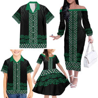 Maori Taniko Patterns Family Matching Off The Shoulder Long Sleeve Dress and Hawaiian Shirt Pounamu Niho Taniwha Mix Paatiki Motifs LT7 - Polynesian Pride
