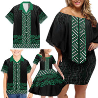 Maori Taniko Patterns Family Matching Off Shoulder Short Dress and Hawaiian Shirt Pounamu Niho Taniwha Mix Paatiki Motifs LT7 - Polynesian Pride