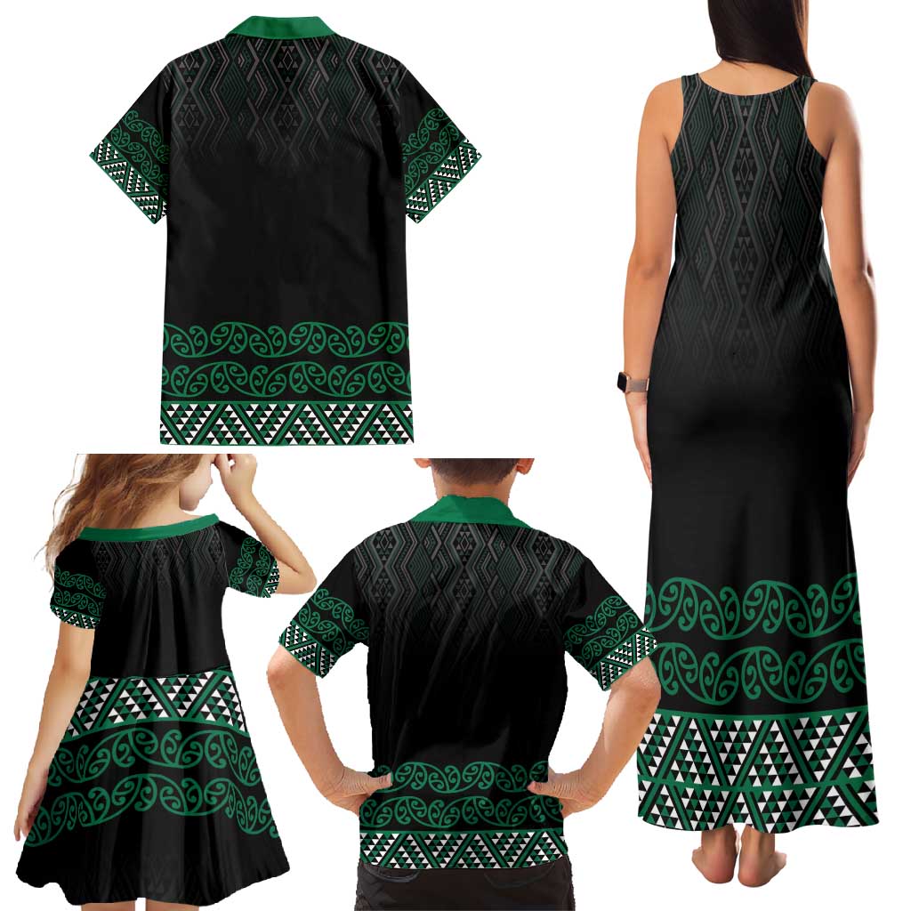 Maori Taniko Patterns Family Matching Tank Maxi Dress and Hawaiian Shirt Pounamu Niho Taniwha Mix Paatiki Motifs LT7 - Polynesian Pride