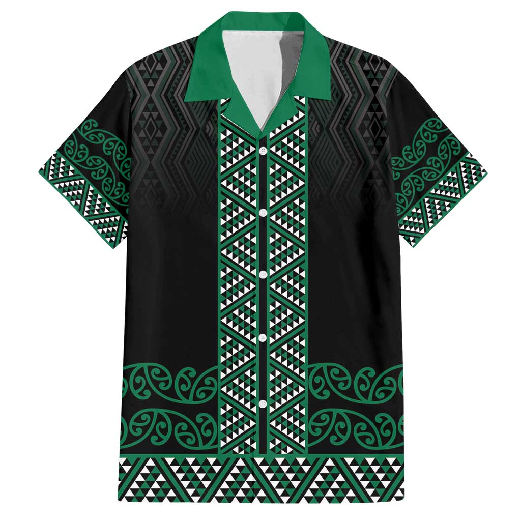 Maori Taniko Patterns Family Matching Tank Maxi Dress and Hawaiian Shirt Pounamu Niho Taniwha Mix Paatiki Motifs LT7 Dad's Shirt - Short Sleeve Green - Polynesian Pride