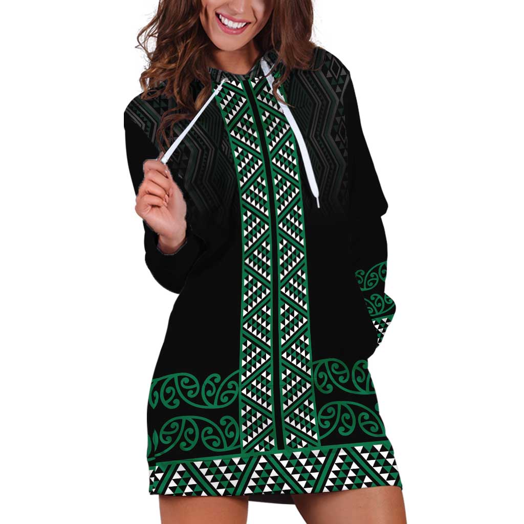 Maori Taniko Patterns Hoodie Dress Pounamu Niho Taniwha Mix Paatiki Motifs LT7 Green - Polynesian Pride