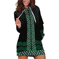 Maori Taniko Patterns Hoodie Dress Pounamu Niho Taniwha Mix Paatiki Motifs LT7 Green - Polynesian Pride