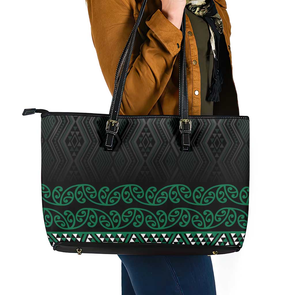 Maori Taniko Patterns Leather Tote Bag Pounamu Niho Taniwha Mix Paatiki Motifs