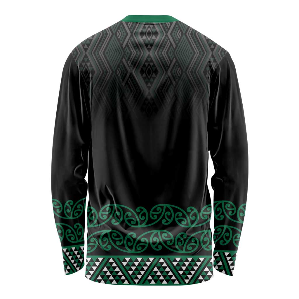 Maori Taniko Patterns Long Sleeve Shirt Pounamu Niho Taniwha Mix Paatiki Motifs