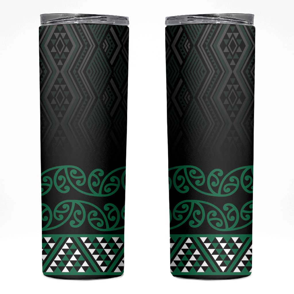 Maori Taniko Patterns Skinny Tumbler Pounamu Niho Taniwha Mix Paatiki Motifs LT7 Green - Polynesian Pride