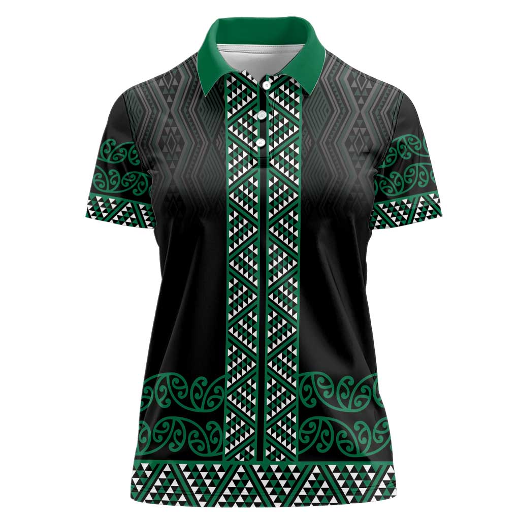 Maori Taniko Patterns Women Polo Shirt Pounamu Niho Taniwha Mix Paatiki Motifs LT7 Female Green - Polynesian Pride