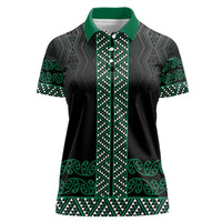 Maori Taniko Patterns Women Polo Shirt Pounamu Niho Taniwha Mix Paatiki Motifs LT7 Female Green - Polynesian Pride