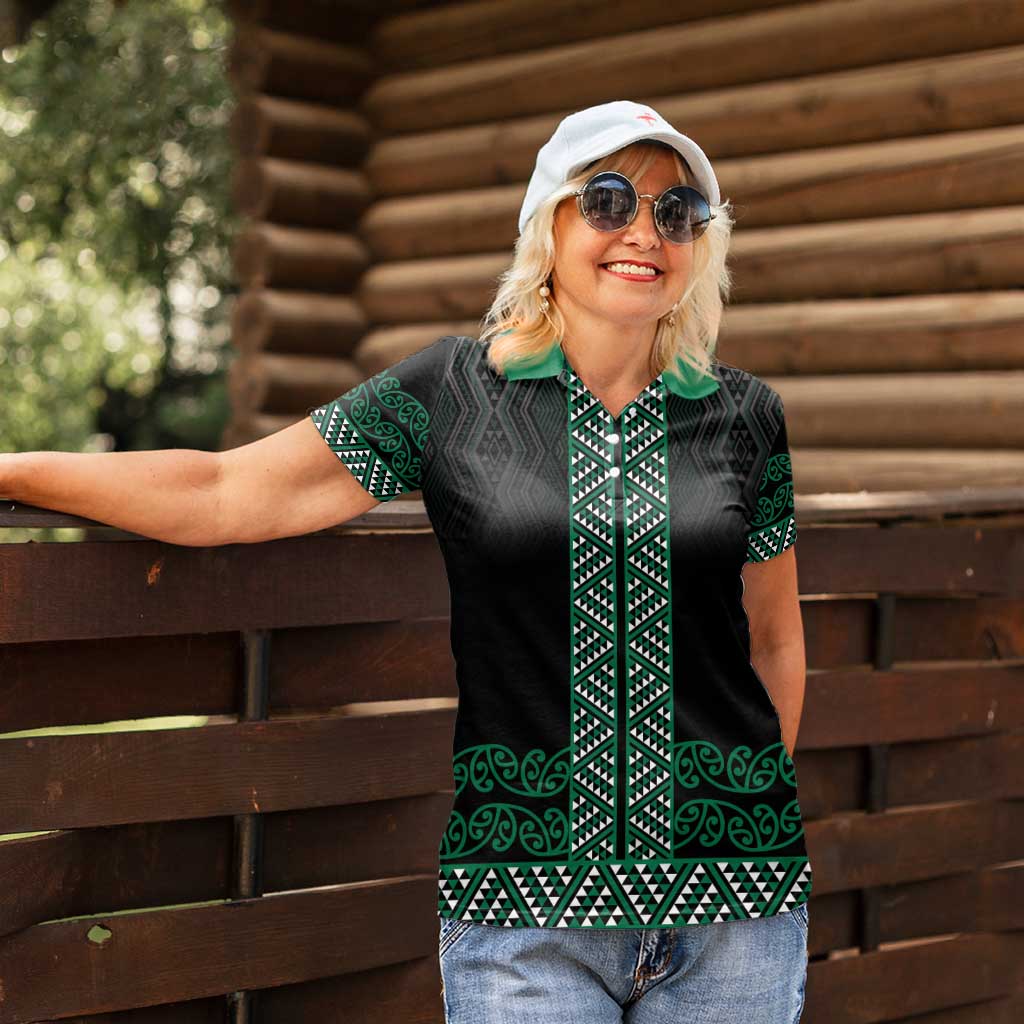 Maori Taniko Patterns Women Polo Shirt Pounamu Niho Taniwha Mix Paatiki Motifs LT7 - Polynesian Pride