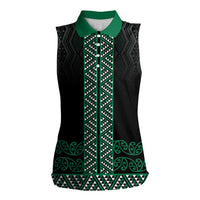 Maori Taniko Patterns Women Sleeveless Polo Shirt Pounamu Niho Taniwha Mix Paatiki Motifs LT7 Female Green - Polynesian Pride