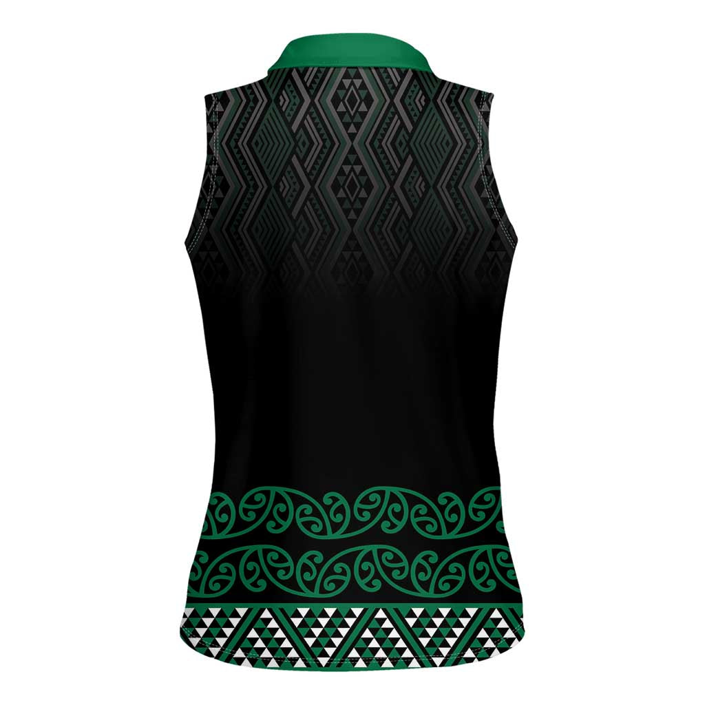 Maori Taniko Patterns Women Sleeveless Polo Shirt Pounamu Niho Taniwha Mix Paatiki Motifs LT7 - Polynesian Pride
