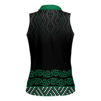 Maori Taniko Patterns Women Sleeveless Polo Shirt Pounamu Niho Taniwha Mix Paatiki Motifs LT7 - Polynesian Pride