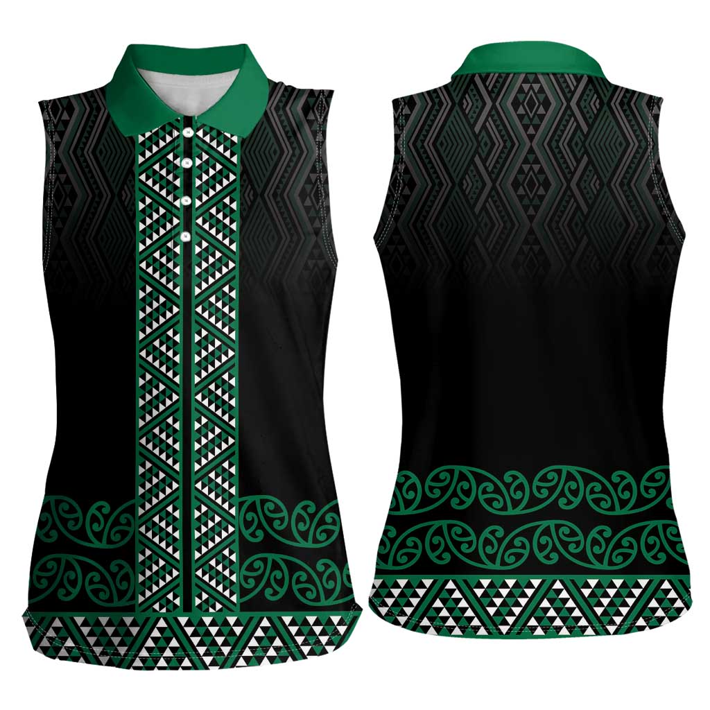 Maori Taniko Patterns Women Sleeveless Polo Shirt Pounamu Niho Taniwha Mix Paatiki Motifs LT7 - Polynesian Pride