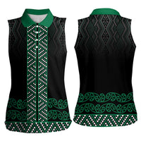 Maori Taniko Patterns Women Sleeveless Polo Shirt Pounamu Niho Taniwha Mix Paatiki Motifs LT7 - Polynesian Pride