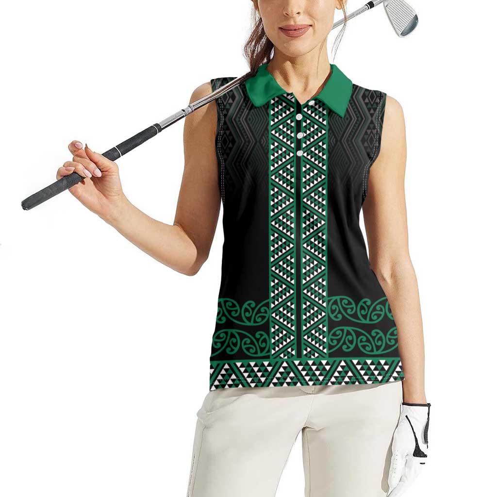 Maori Taniko Patterns Women Sleeveless Polo Shirt Pounamu Niho Taniwha Mix Paatiki Motifs LT7 - Polynesian Pride