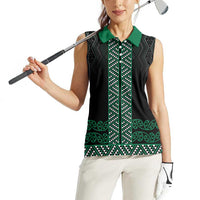 Maori Taniko Patterns Women Sleeveless Polo Shirt Pounamu Niho Taniwha Mix Paatiki Motifs LT7 - Polynesian Pride