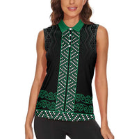 Maori Taniko Patterns Women Sleeveless Polo Shirt Pounamu Niho Taniwha Mix Paatiki Motifs LT7 - Polynesian Pride