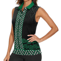 Maori Taniko Patterns Women Sleeveless Polo Shirt Pounamu Niho Taniwha Mix Paatiki Motifs LT7 - Polynesian Pride