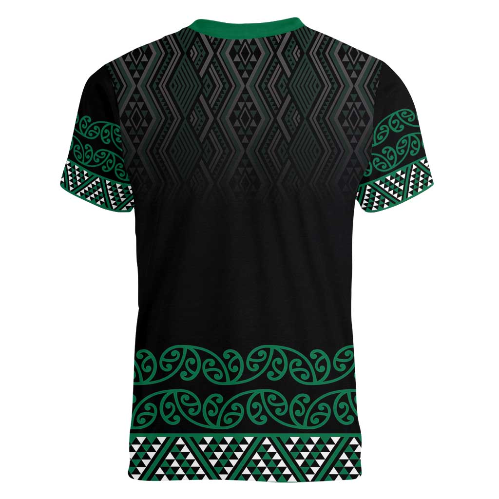 Maori Taniko Patterns Women V-Neck T-Shirt Pounamu Niho Taniwha Mix Paatiki Motifs LT7 - Polynesian Pride