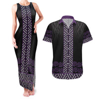 Maori Taniko Patterns Couples Matching Tank Maxi Dress and Hawaiian Shirt Purple Niho Taniwha Mix Paatiki Motifs LT7 Purple - Polynesian Pride