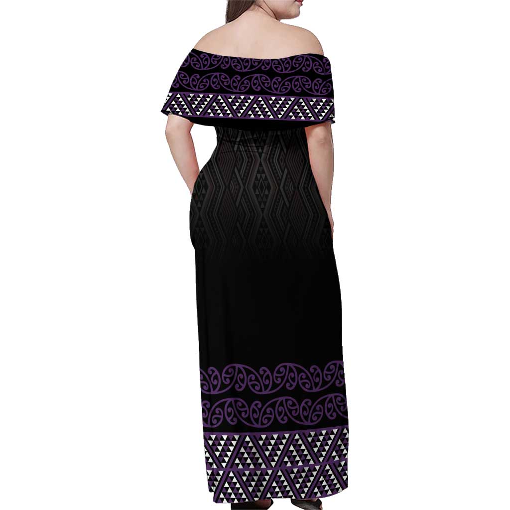 Maori Taniko Patterns Family Matching Off Shoulder Maxi Dress and Hawaiian Shirt Purple Niho Taniwha Mix Paatiki Motifs LT7 - Polynesian Pride