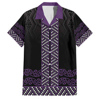 Maori Taniko Patterns Family Matching Off Shoulder Short Dress and Hawaiian Shirt Purple Niho Taniwha Mix Paatiki Motifs LT7 Dad's Shirt - Short Sleeve Purple - Polynesian Pride