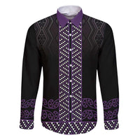 Maori Taniko Patterns Family Matching Puletasi and Hawaiian Shirt Purple Niho Taniwha Mix Paatiki Motifs LT7 Dad's Shirt - Long Sleeve Purple - Polynesian Pride