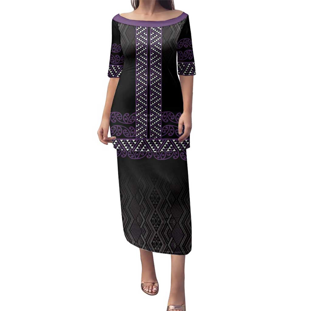 Maori Taniko Patterns Family Matching Puletasi and Hawaiian Shirt Purple Niho Taniwha Mix Paatiki Motifs LT7 Mom's Dress Purple - Polynesian Pride