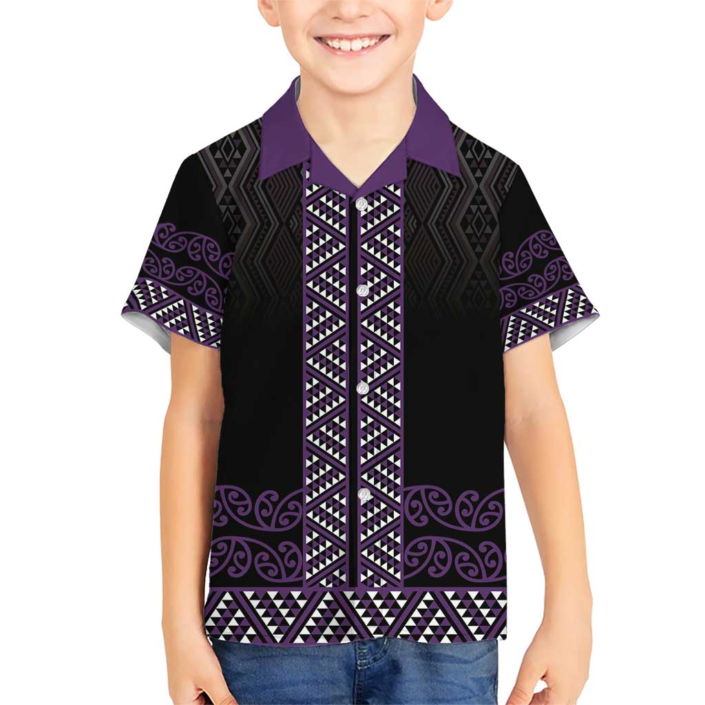 Maori Taniko Patterns Family Matching Short Sleeve Bodycon Dress and Hawaiian Shirt Purple Niho Taniwha Mix Paatiki Motifs LT7 Son's Shirt Purple - Polynesian Pride