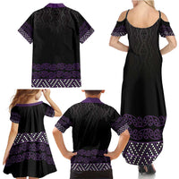 Maori Taniko Patterns Family Matching Summer Maxi Dress and Hawaiian Shirt Purple Niho Taniwha Mix Paatiki Motifs LT7 - Polynesian Pride