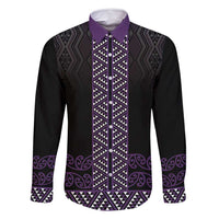 Maori Taniko Patterns Family Matching Tank Maxi Dress and Hawaiian Shirt Purple Niho Taniwha Mix Paatiki Motifs LT7 Dad's Shirt - Long Sleeve Purple - Polynesian Pride