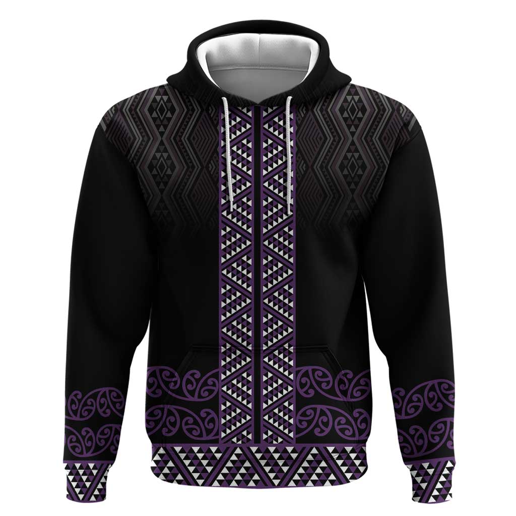 Maori Taniko Patterns Hoodie Purple Niho Taniwha Mix Paatiki Motifs