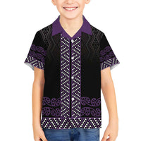 Maori Taniko Patterns Kid Hawaiian Shirt Purple Niho Taniwha Mix Paatiki Motifs LT7 Kid Purple - Polynesian Pride